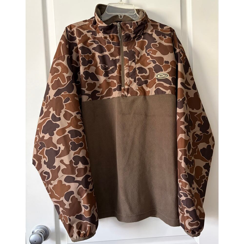 Drake Waterfowl Old School Camo Eqwader 1/4 Zip Size XL EUC  Brown Fleece